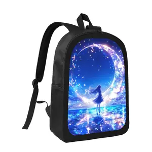 Anime-Themed School Backpack with Glowing Night Sky & Magical Print - Lightweight Large Capacity Unisex Backpack for Teens, Adjustable Straps, Durable Zipper Closure, Anime Fans School & Travel Backpack, for Teenager