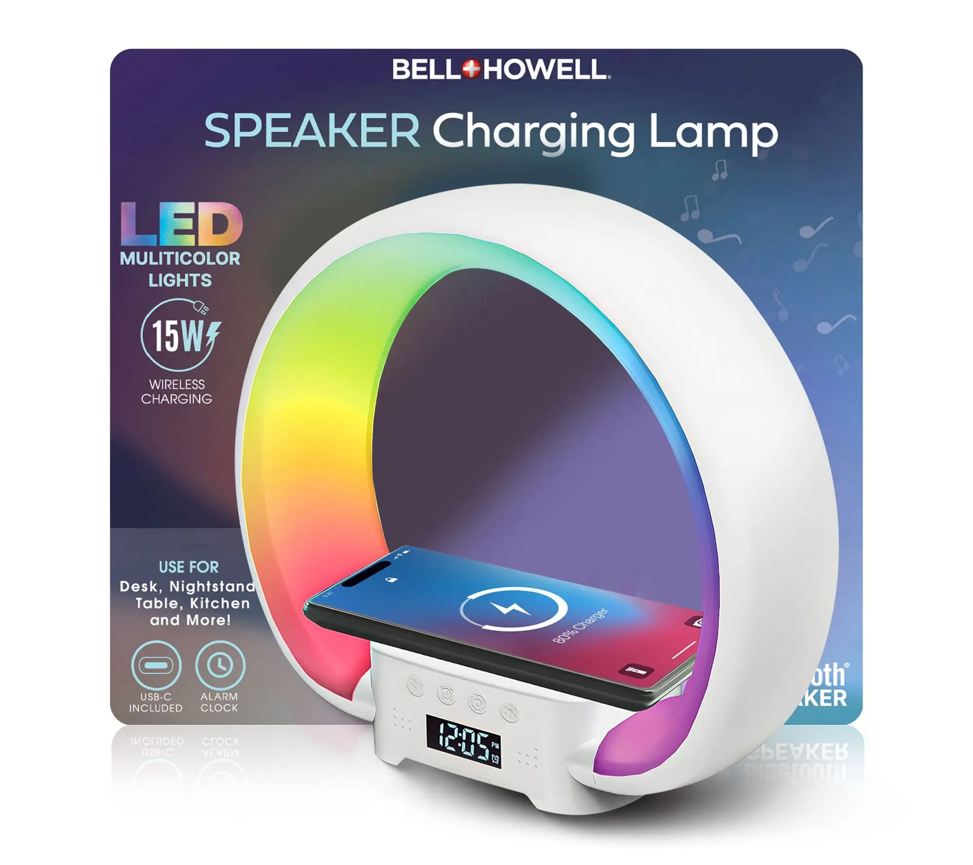Bell + Howell LED Speaker Charging Lamp with Alarm Clock Bell + Howell LED Speaker Charging Lamp with Alarm Clock