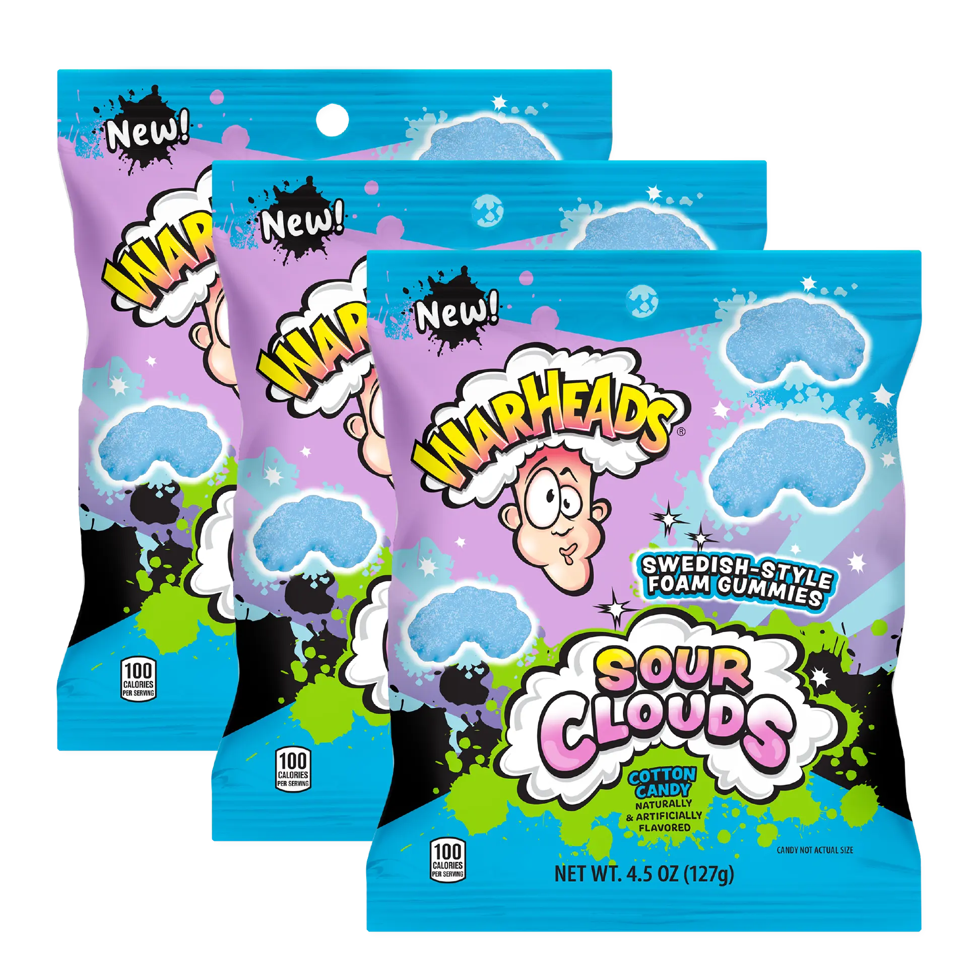 Warheads Sour Clouds Cotton Candy 4.5 oz - 3 Pack