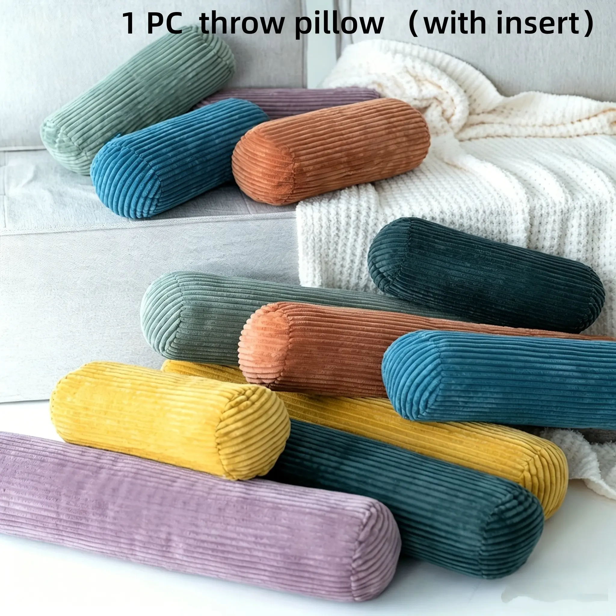 1pc Roll Pillow Pad, Multi-Functional Coral Fleece Cushion, Body Pillows, Sleep Round Pillow, Yoga Support, Posture, 6 Colors, 3 Sizes, Multiple Sizes, Insert
