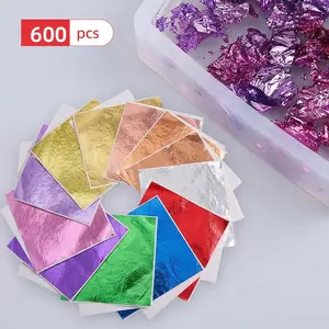 600 pieces of imitation gold foil decorative paper, suitable for epoxy resin jewelry production, nail decoration, oil painting and hand drawing, handmade DIY, soap and candle production