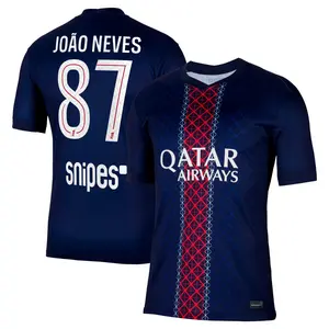 Navy PSG Joao Neves 2025/26 Match Home Jersey, Blue Red Color Joao Neves PSG Home Edition Short Sleeve Jersey