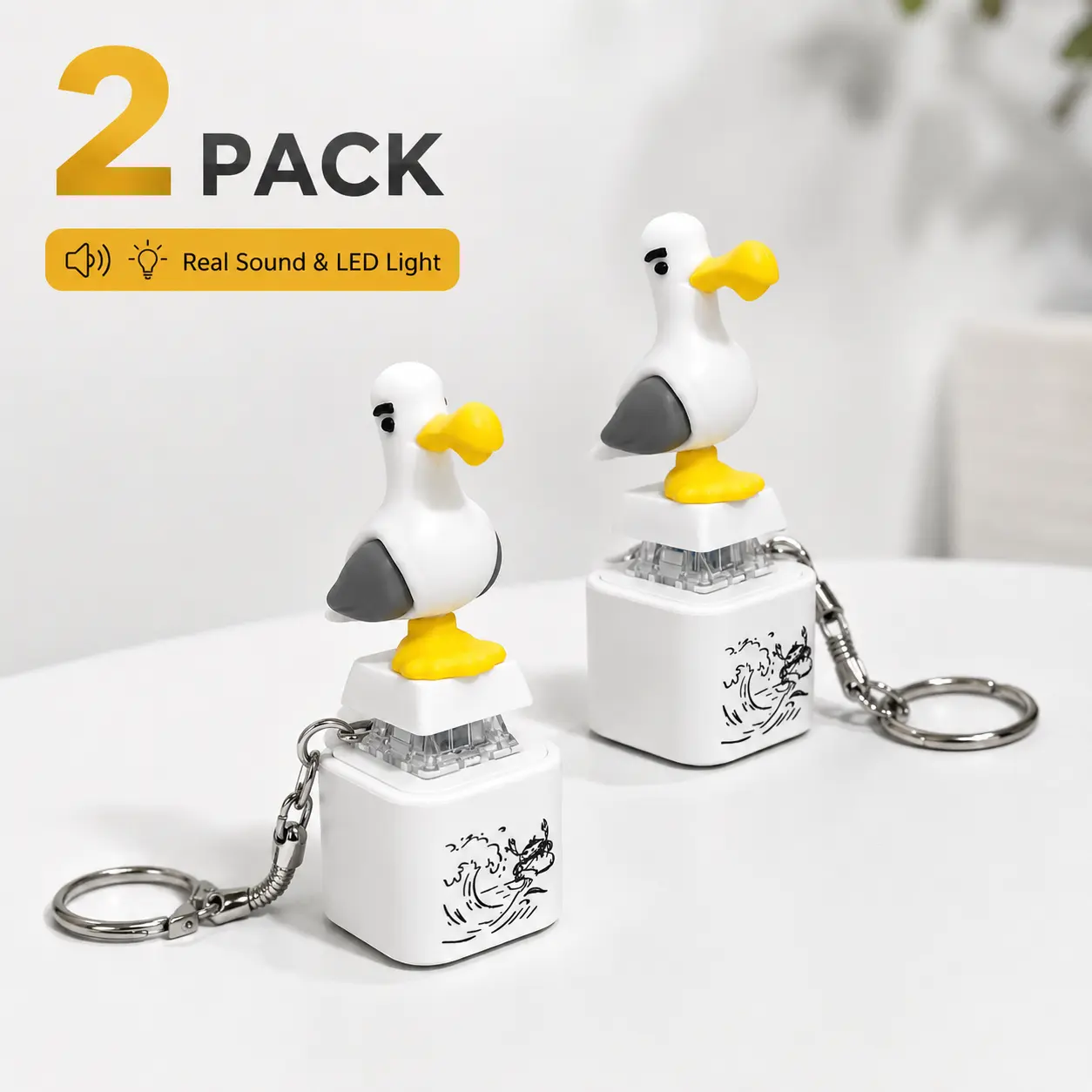 2Pack Seagull MINE!Button Keychain with Real Sound Effect and LED Light, Funny Interactive Novelty Gift Suitable for Friends and Family, summerwins