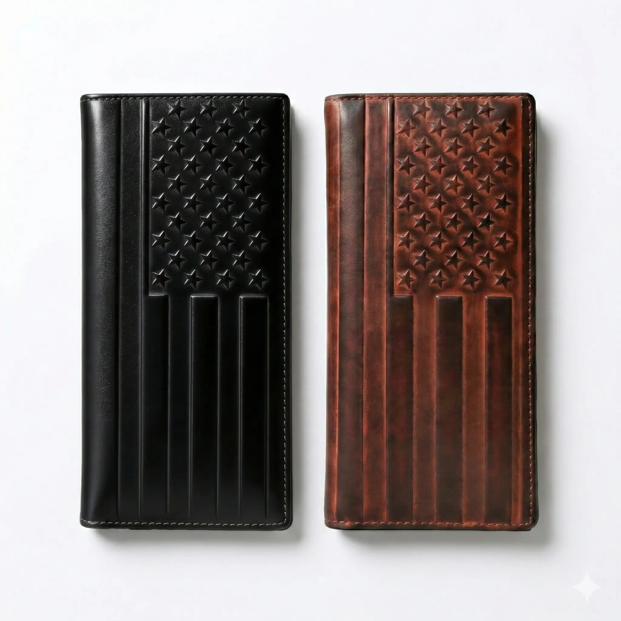 Men's Cowhide Leather RFID Blocking Long Bifold Wallet - American Flag, 13 Card Slots, ID Windows, Flag Embossed, Vintage Western Cowboy Style, Durable, Father's Day Gifts, Cowboy Stuff, Western Accessories, Real Cowhide Men's Accessory