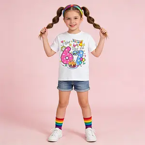 Boys Girls Cute 67 Number Pattern T-Shirt Soft Cotton Short Sleeve Casual Tee Fashion Summer Tops for Kids Daily Outfits Clothing