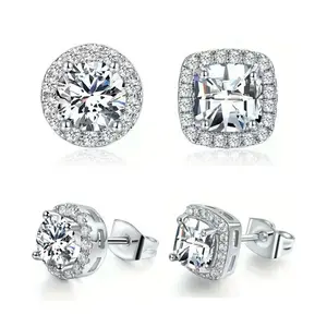 Zircon Stud Earrings women Set – 2 Pairs (Round & Square), Hypoallergenic, Elegant Daily Accessories, Perfect Gift Idea TikTokShopBlackFriday