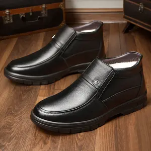 Men's new top layer cowhide large size thickened warm cotton shoes snow boots high top boots men's 5566