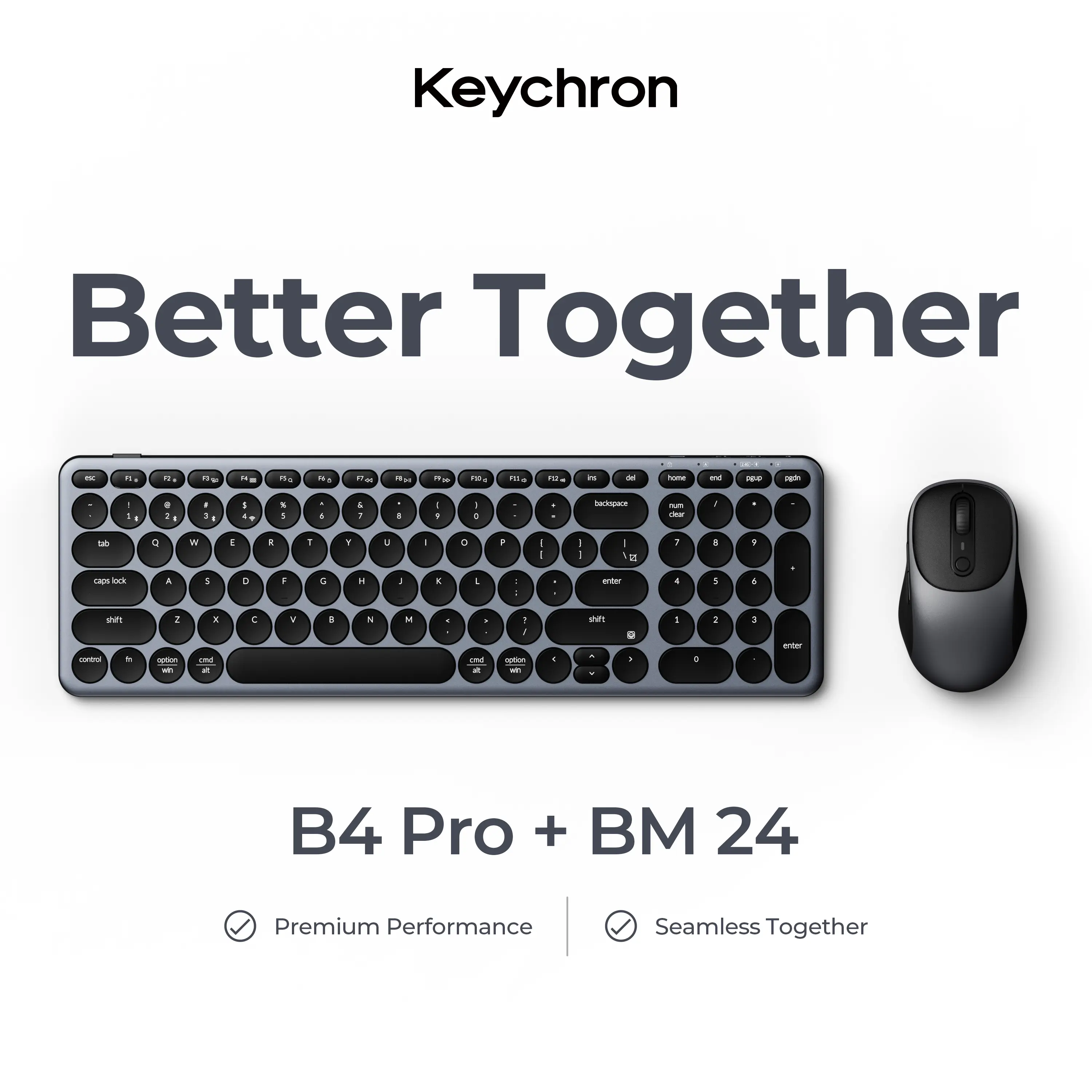 Keychron B4 Pro + BM24 Portable Wireless Keyboard Mouse Combo, Slim Travel Office Set for Laptop, Remote Work & Coffee Shop Use, Bluetooth/2.4GHz/USB-C, Long Battery Life, Quiet Lightweight Mouse, Mac & Windows Ready