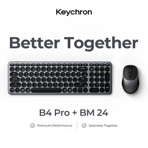 Keychron B4 Pro + BM24 Portable Wireless Keyboard Mouse Combo, Slim Travel Office Set for Laptop, Remote Work & Coffee Shop Use, Bluetooth/2.4GHz/USB-C, Long Battery Life, Quiet Lightweight Mouse, Mac & Windows Ready