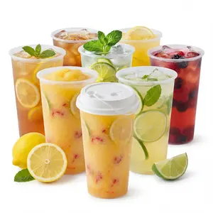 500sets 16oz 500ml disposable hard plastic cups with straw lids,cold hot drink cups for milk boba tea customizable cute coffee iced