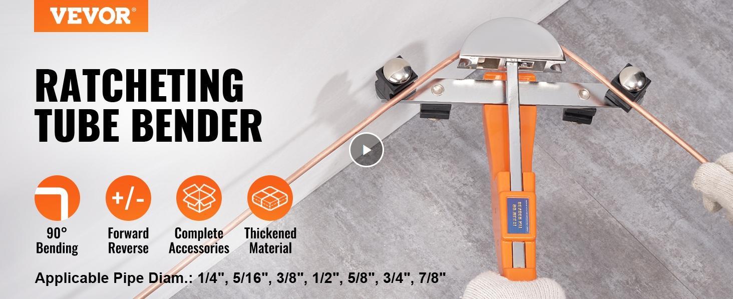VEVOR Pipe Tube Bender, 1/4"-7/8" O.D. Ratcheting Tubing Bender, 90° Forward/Reverse Pipes Bending Tools with 7 Dies and Pipe Cutter for HVAC Air Conditioning Refrigerator Repair VEVOR Pipe Tube Bender, 1/4"-7/8" O.D. Ratcheting Tubing Bender, 90° Forward/Reverse Pipes Bending Tools with 7 Dies and Pipe Cutter for HVAC Air Conditioning Refrigerator Repair