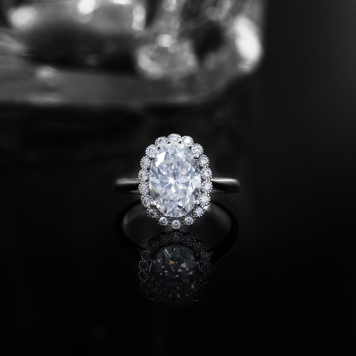 Delzzad 6ct Halo Flower Ring Oval Synthetic Moissanite Ring Band In 925 Sterling Silver Christmas Gift