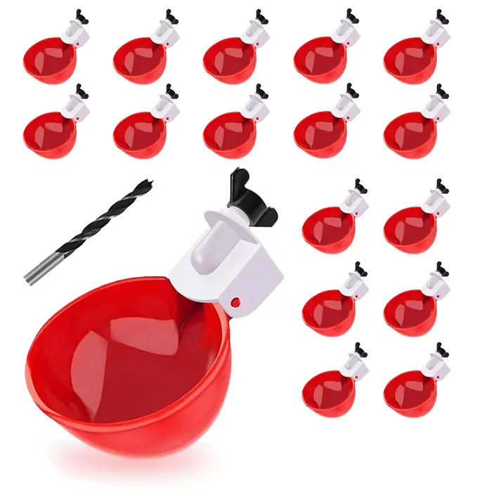 Chicken Waterer Cups with Fittings - 16-Pack Poultry Feeding Dispenser, Waterproof, Leakproof, Practical for Chickens, Ducks
