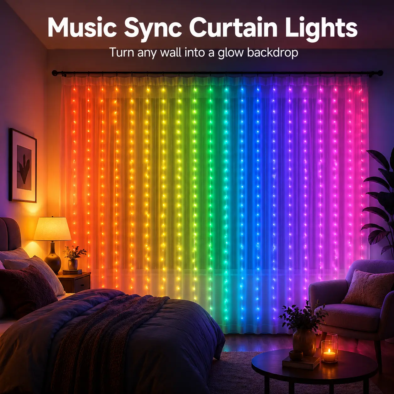 Smart RGB LED Curtain Lights (400/800 LEDs) - App & Remote Control, DIY Pattern Display, USB-Powered, Adjustable Brightness, Customizable Color Changing, Window Bedroom Living Room Decoration for Gaming Rooms, Wall Hanging, Adjustable Rgb Lighting, Color,