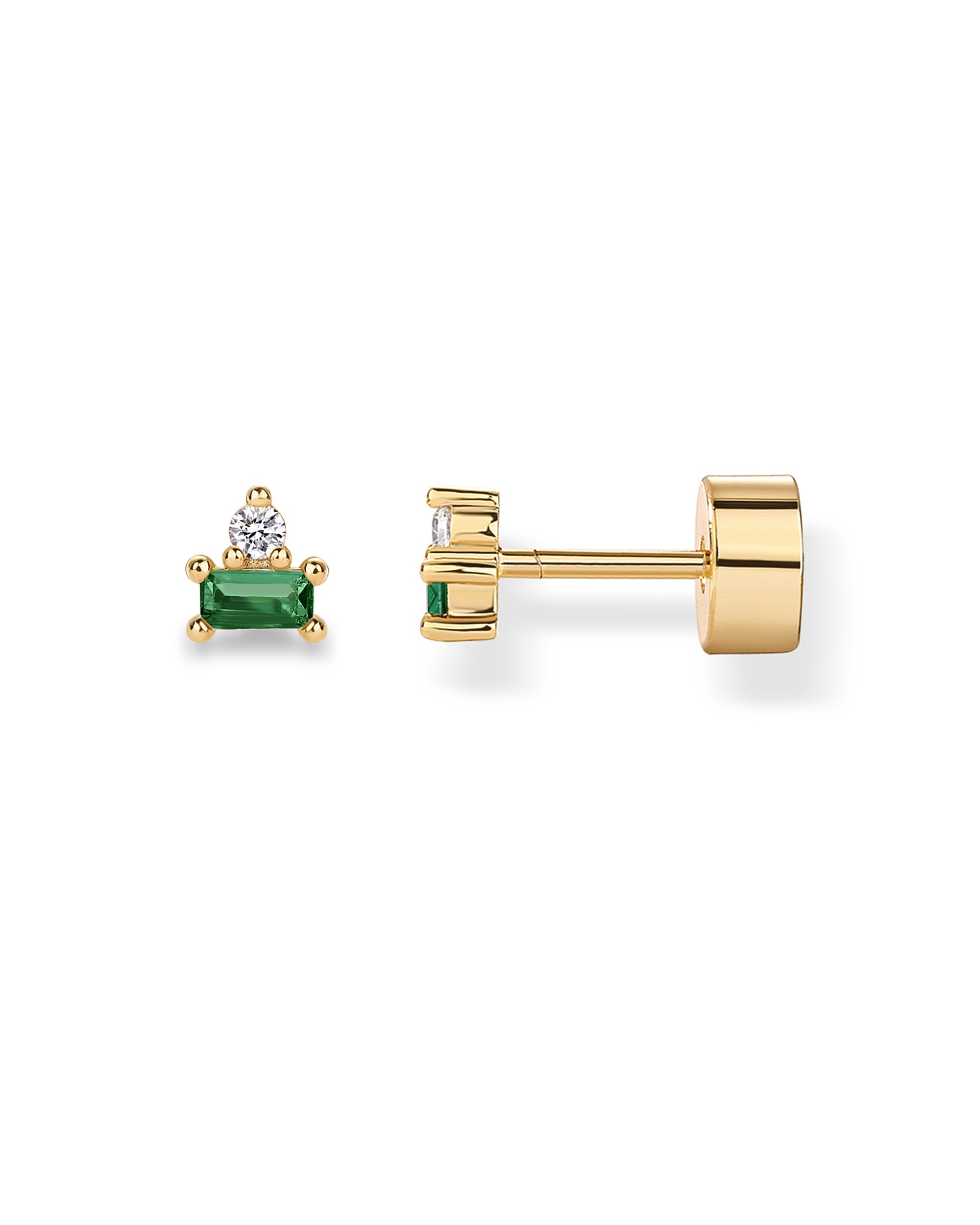 PAVOI 14K Gold Plated Sterling Silver Posts Colored Birthstone Flatback Stud Earrings for Women - Gemstone Cubic Zirconia Screwback Earrings - Dainty Helix Cartilage Piercing Jewelry