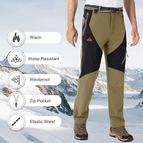 TBMPOY Men's Skiing Pants Waterproof Windproof Fleece Lined Hiking Cargo Insulated Pants Winter Warm Snow Pants