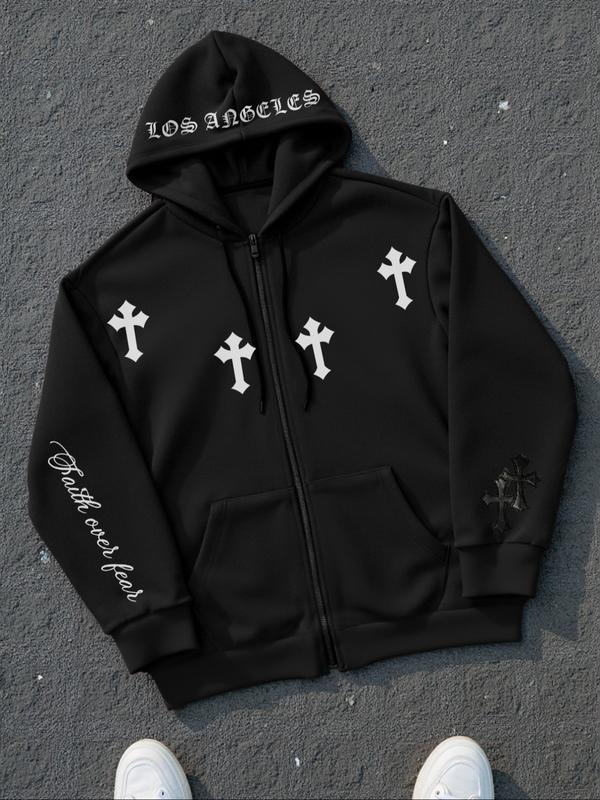 Men's Full Zip Up Hoodie Sweatshirt, Dark Gothic Cross Hooded Jacket Winter Warm Athletic Sweatshirt, Men's Clothes for Fall Outfits & Winter Outfits Men's Full Zip Up Hoodie Sweatshirt, Dark Gothic Cross Hooded Jacket Winter Warm Athletic Sweatshirt, Men's Clothes for Fall Outfits & Winter Outfits
