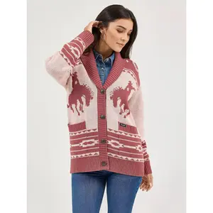 Wrangler Women Western Horse Pink Cardigan