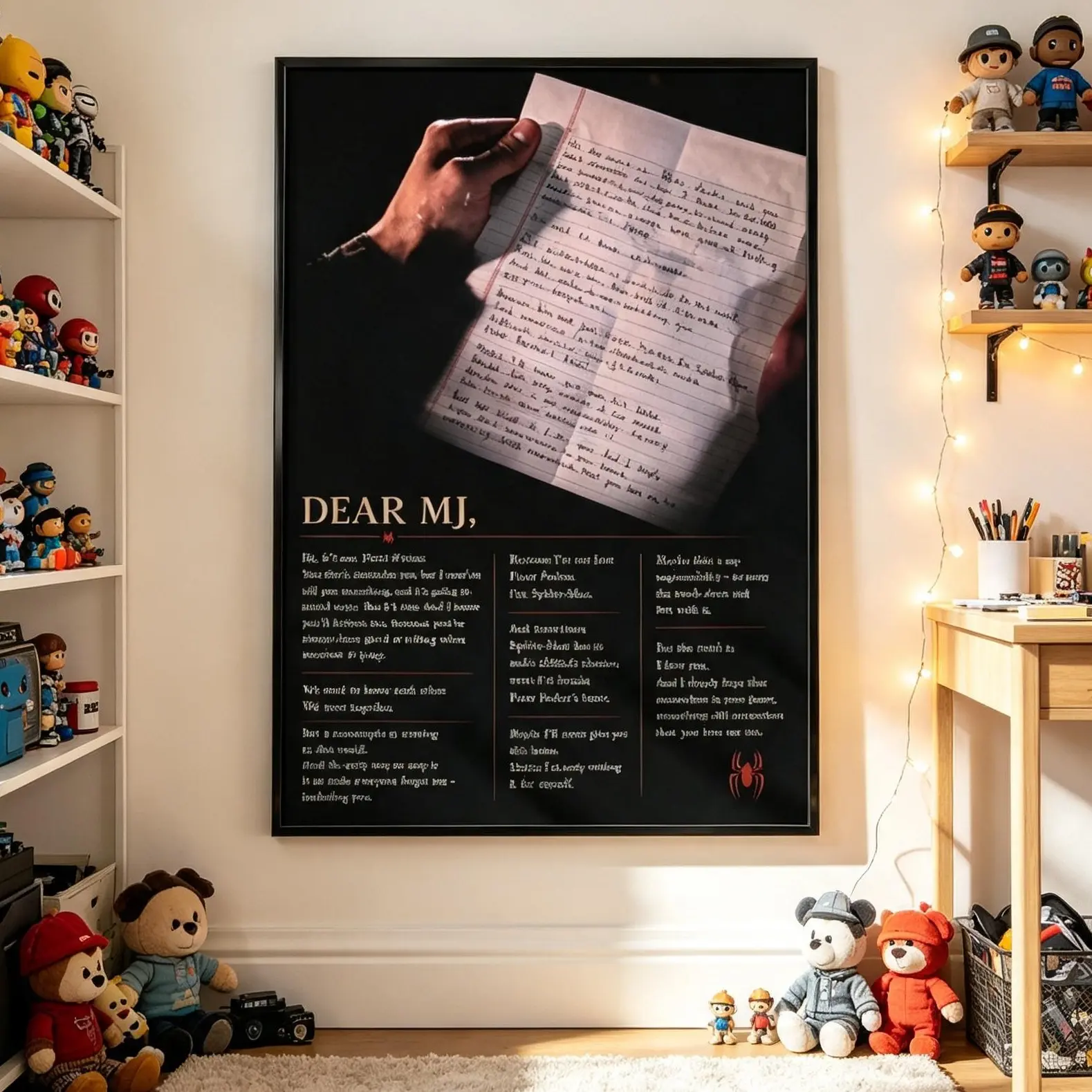Spidey Dear MJ Letter Art Poster - Home Decor Wall Art, Bedroom Wall Print for Room Aesthetic & Room Inspo