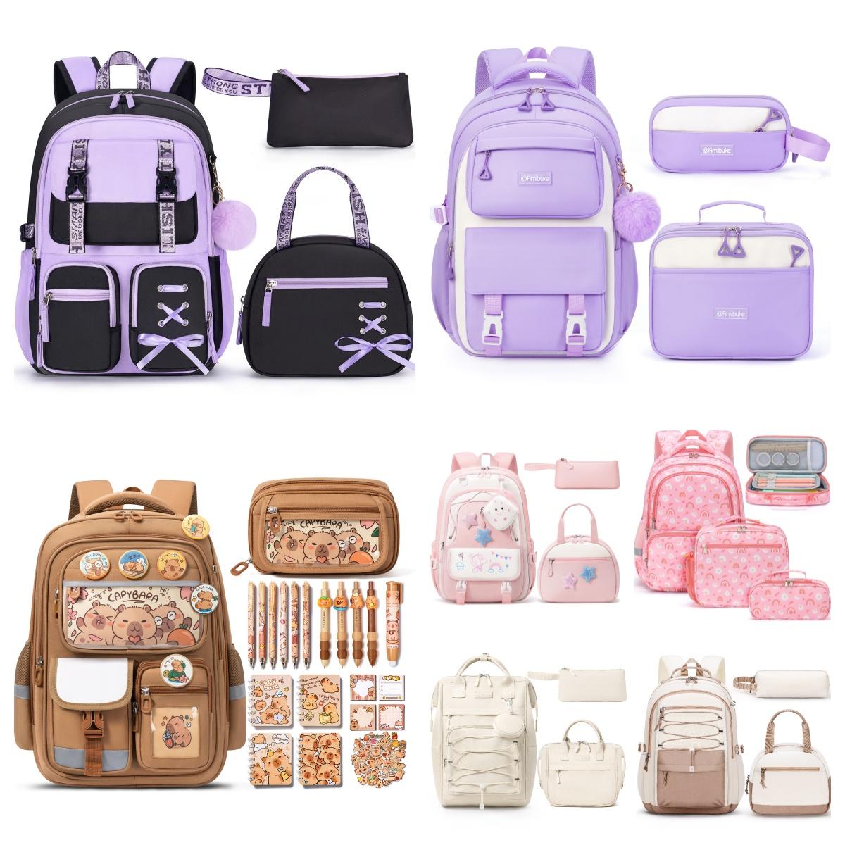 Fimibuke 3PCS Waterproof Oxford Cloth Backpack for School,Bookbag Set with Lunch Box & Pencil Case,colorful/Laptop/Corduroy/Embroidery school bag for Elementary Middle High School,Backpag with Stationery,Back to School Gift,Birthday's Gift