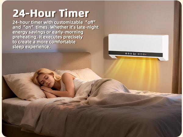 Smart Wall Heater with 3 Modes& PTC heating,Remote Control, Adjustable Thermostat, 24H Timer, Easy Installation for Bedroom, Office, Home Indoor Use