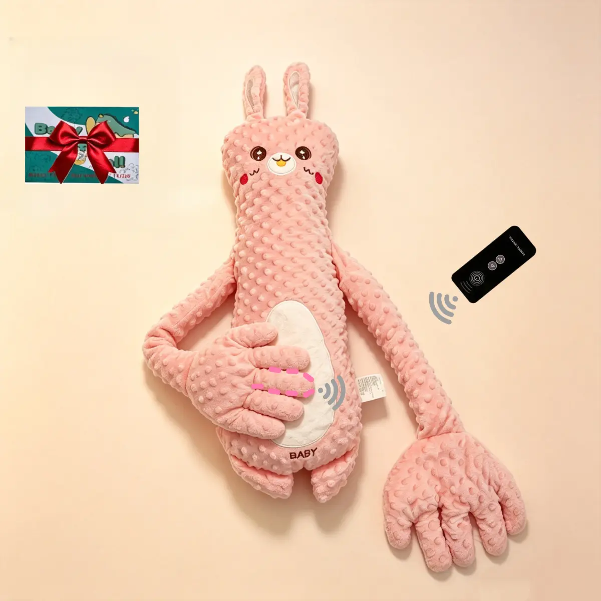 Unisex 0m+ Animal Theme Cotton Fill Giant Plush Doll - Pink Rabbit Patting Hand, Baby Palm Hug Sensory Toy, Soft Interactive Toddler Stuffed Gift for Kids, Party Decor