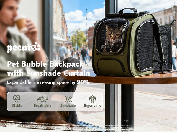 Pecute Cat Backpack Carrier Large Space Bubble Design for Travel Green Gray Khaki Ideal for Cat Lovers Animal Carrier