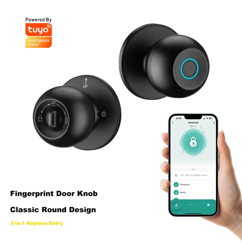 Smart Fingerprint Door Knob Keyless Entry 3-in-1 Biometric Knob Lock APP Control Bedroom Home Privacy
