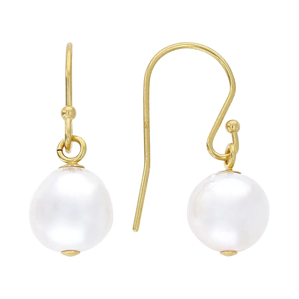 JTV White Cultured Japanese Akoya Pearl 14k Yellow Gold Over Sterling Silver Earrings