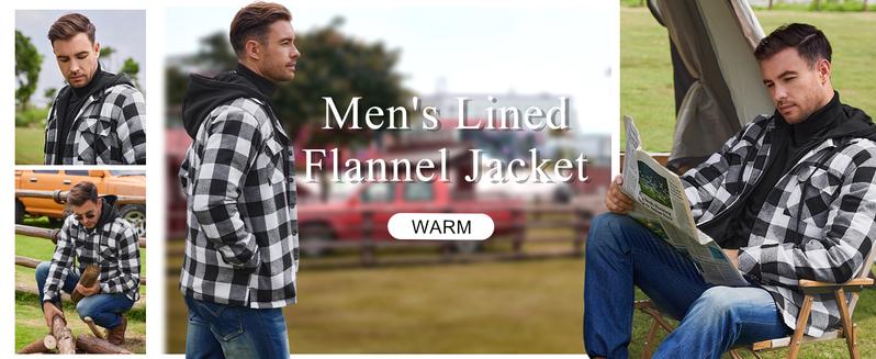 COOFANDY Men's Quilted Lined Flannel Shirt Jacket with Hood Long Sleeve Plaid Shirt Jacket