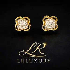 36 14K Laminated Gold Crystal Clover Luxe Stud Earrings