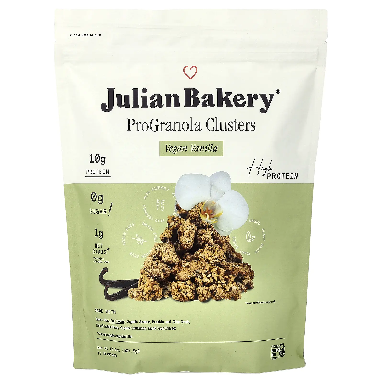 Julian Bakery ProGranola Clusters, Vegan Vanilla, 17.9 oz (507.5 g)