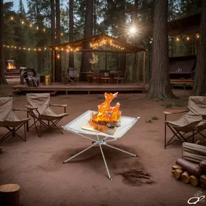 Portable Outdoor Fire Pit Collapsing Steel Mesh or Fire Stand Stove Shelf for Wood Heater Camping Supplies Backyard Garden