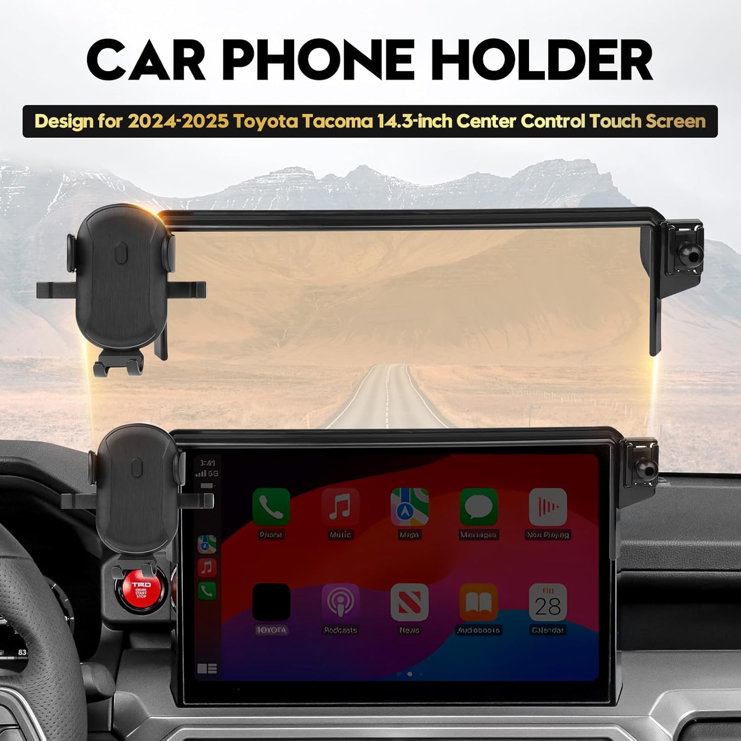 Canvcle Car Phone Holder Fits for Toyota Tacoma 2024 2025 with 14.3-inch Center Control Touch Screen Phone Mount for Tacoma Accessories Navigation Bracket Cell Phone Holder