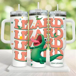 Funny Green Lizard Cartoon Retro Tumbler 40oz / 20oz With Handle And Straw – Cute Reptile Lover Gift Cup