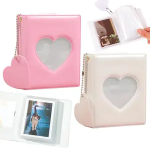 3 Inch Kpop Photocard Holder Book, Mini Photo Kpop Album Kpop Photocard Binder, Love Heart Hollow Kpop Photocard Binder Collector Book 32 Pockets Portable Photo Card Holder with Love Heart Pendant Christmas Decor