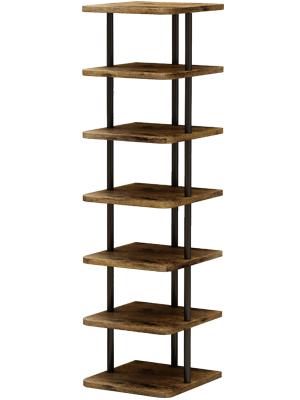 Shoe Rack 7 Tier Vertically Adjustable Storage Organizer Narrow Metal Ultra-thin Shelf, Modern Independent Shoe Tower, Saves Space in The Wardrobe Entrance and Bedroom, Simple Structure, Easy Assembly, Screw Fastening, Safe and Stable Deals For You Days