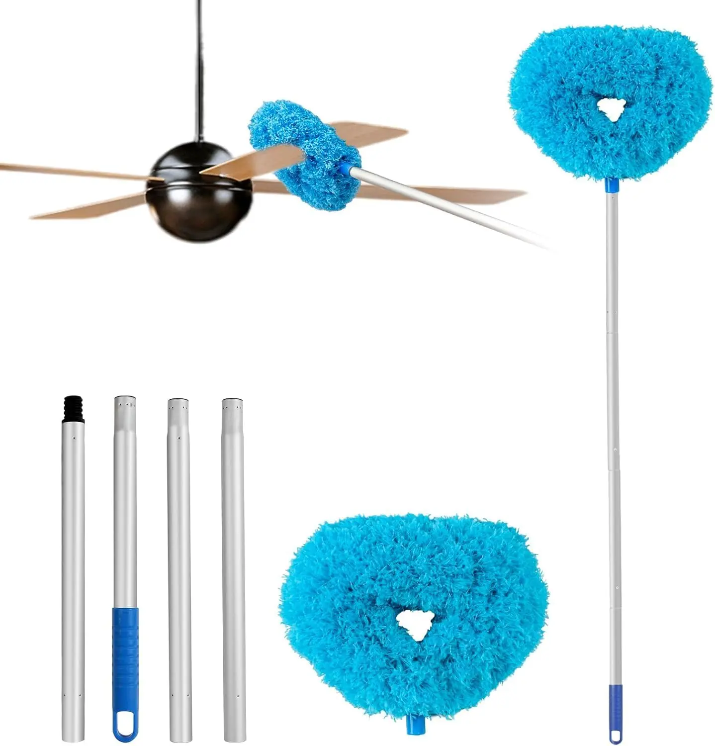 Ceiling Fan Duster, Extendable Microfiber Fan Blade Cleaner, Washable Reusable High Reach Dusting Tool for Ceiling Fans, Blinds, Vents, Shelves & Home Cleaning, ceiling fan duster, extendable duster, microfiber duster, high reach cleaner, washable duster