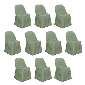 10 Pack Polyester Folding Chair Covers Dusty Sage Green - Reusable Stain-Resistant Slipcovers