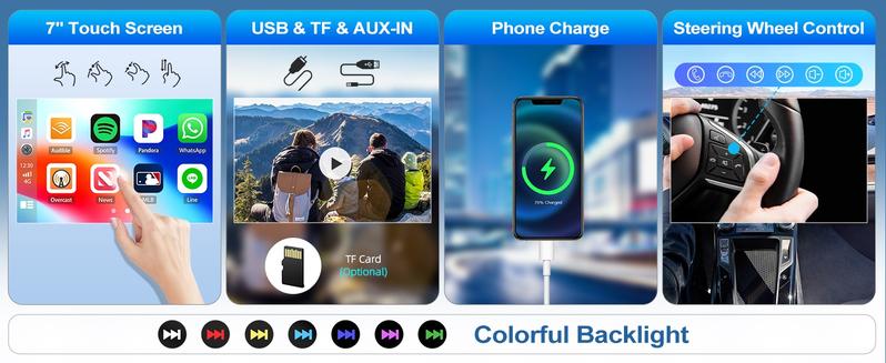 10.4 inch Single Din Car Stereo with Wireless Carplay Android Auto, 1080P IPS Detachable Touch Screen,5.2 Bluetooth, 12LED Backup Camera,FM Radio,USB/AUX,Mirror Link,SWC