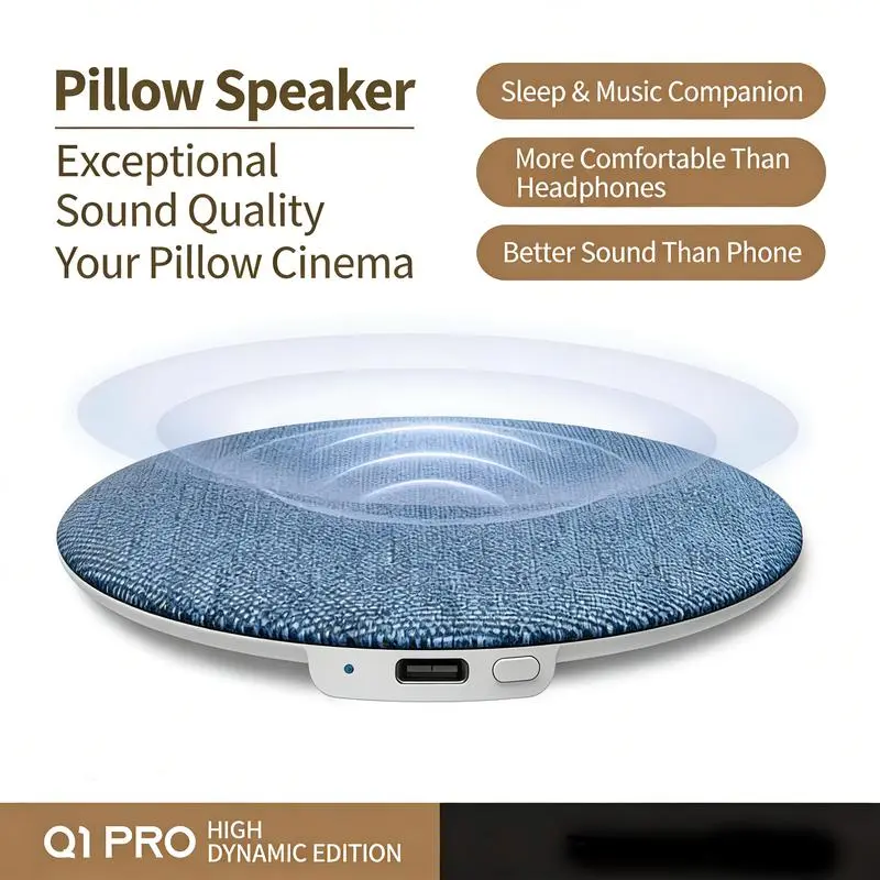 Thin Bluetooth Pillow Portable Speaker with Bluetooth 6.0, Soft Immersive Sound Field, Bedtime Music & Audiobook Player, Headphone-Free Sleep Speaker, Compatible with Android & iOS, Portable Speaker Bluetooth