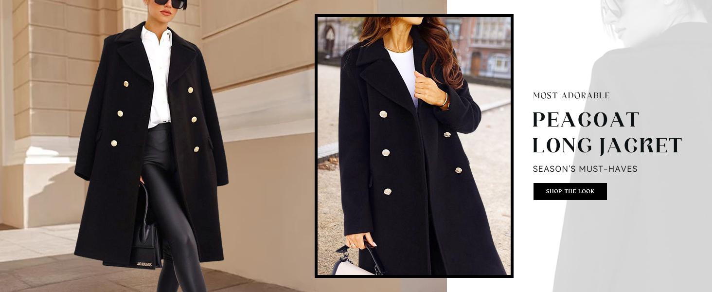 CHARTOU Women's Winter Jacket Double-Breasted Wool Blend Warm Long Trench Coat