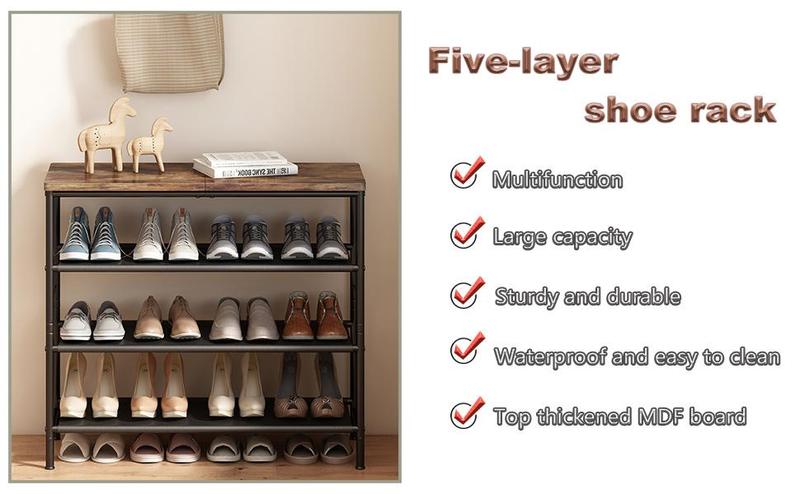 4 Tier 5 Tier 6Tier Metal Shoe Rack Organizer Organizer Shelf with Industrial MDF Board and Layer Fabric for Entryway Closet Bedroom Garage Paint