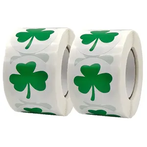2Roll 1000pcs Happy St. Patrick'S Day Shamrock Stickers, Lucky Irish Green Clover Stickers for St Patrick'S Day Party Decorations, Cards, Gift Bags, Parties Supplies Decoration 1.0" Round Size