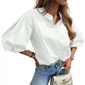 Imily Bela Womens Half Puff Sleeve Button Down Shirts Cotton Loose Fit Tops Summer Dressy Casual Blouses Imily Bela Womens Half Puff Sleeve Button Down Shirts Cotton Loose Fit Tops Summer Dressy Casual Blouses