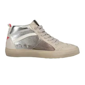 Shu Shop Womens Riley Metallic High Lace Up Sneakers Shoes Casual - Off White, Silver