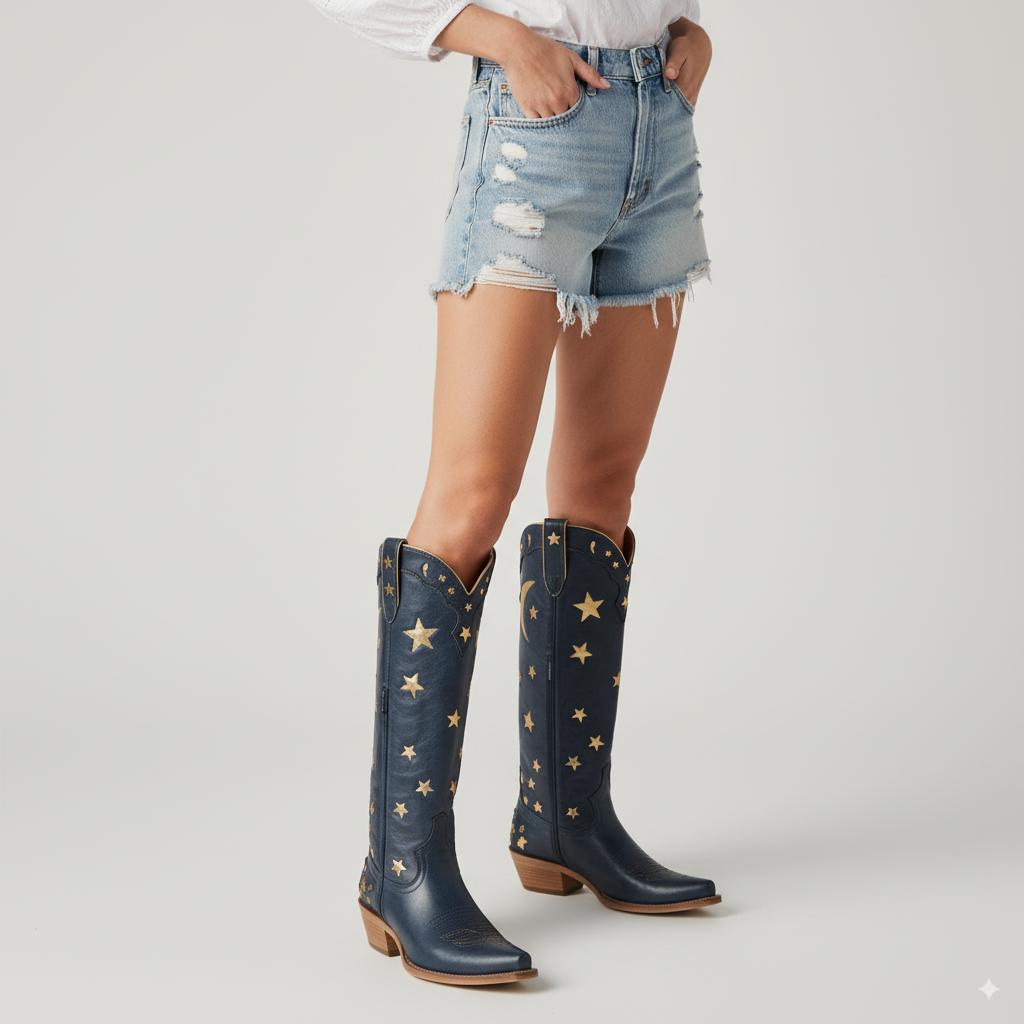 Star and Moon Cut-out with Embroidered Cowboy Boots for Women - Soft Material, Classic Western Style, Sturdy Block Heel, Evening Outfits & Concerts Footwear Walking Shoes Girl Decor #TikTokShopBlackFriday#TikTokShopCyberMonday Star and Moon Cut-out with Embroidered Cowboy Boots for Women - Soft Material, Classic Western Style, Sturdy Block Heel, Evening Outfits & Concerts Footwear Walking Shoes Girl Decor #TikTokShopBlackFriday#TikTokShopCyberMonday