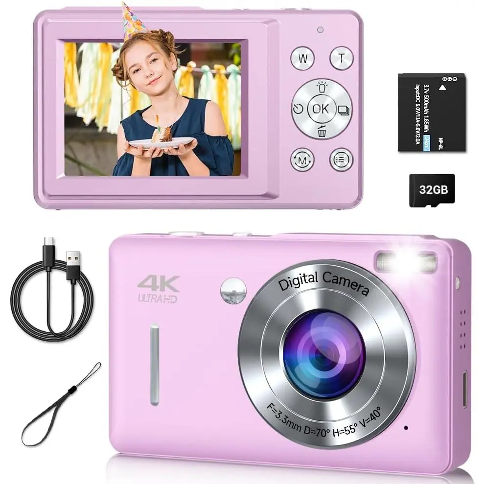 Digital Camera, 44MP Compact Camera, FHD 1080P Point and Shoot Digital Cameras with 16X Zoom,  Detect, Smile Capture, Anti Shake, for Boys Girls Teens Gifts (Purple)