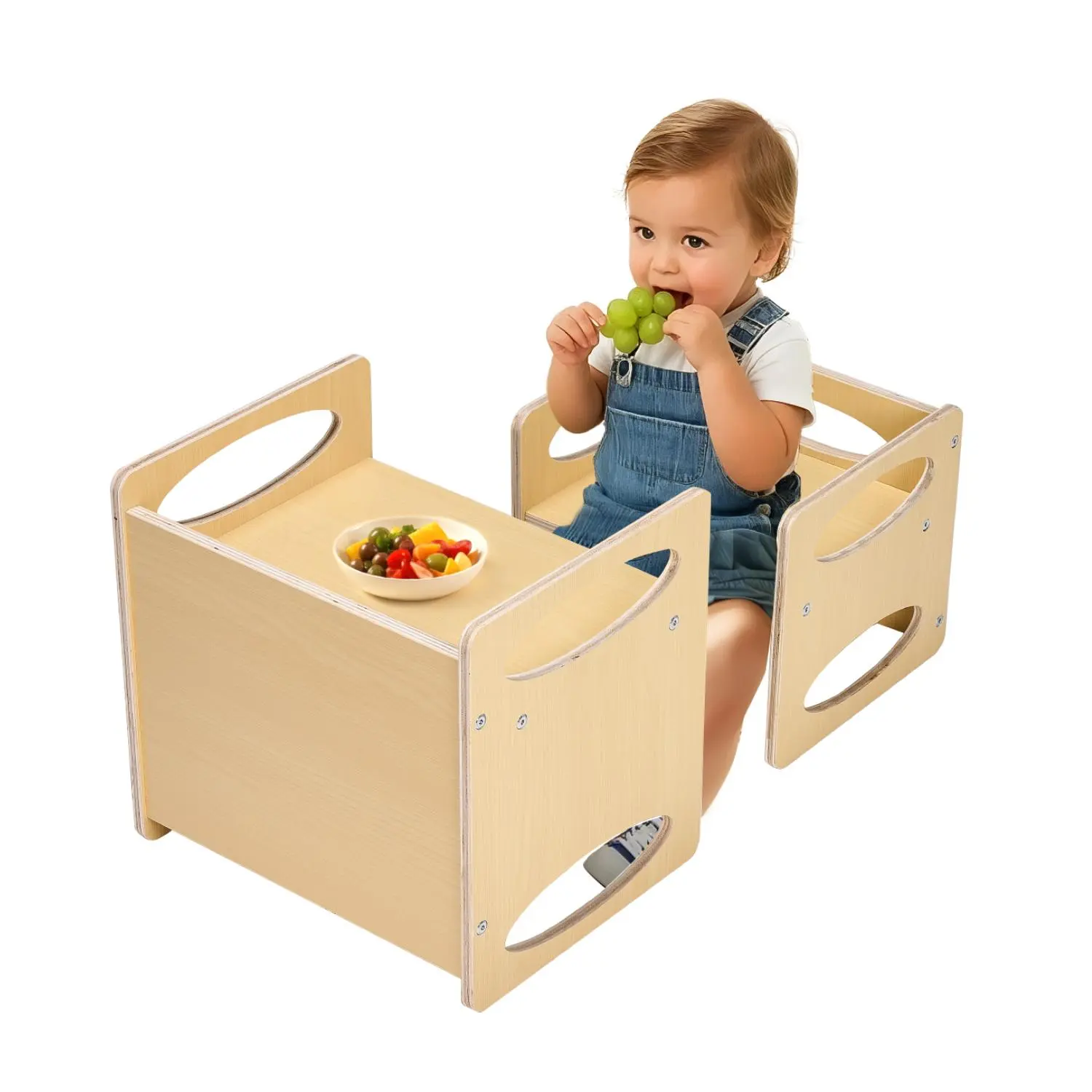 VEVOR Montessori Weaning Table and Chair Set,  , Wooden Toddler Table and Chair Set for Aged 1-5, Adjustable Height Kids Montessori Chair and Activity Table, Ideal for Reading, Eating, Playing - Natural#SohoChic