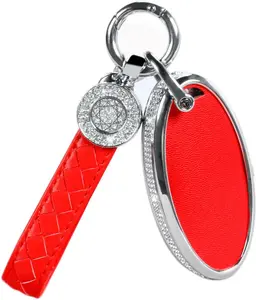 Compatible with Nissan Key Fob Cover with Keychain, Rhinestones Crystal Car Key Fob Replacement Case, RedKey Fob Shell Fit for Altima Maxima Rogue Armada Pathfinder Smart Key 3 4 5-Button